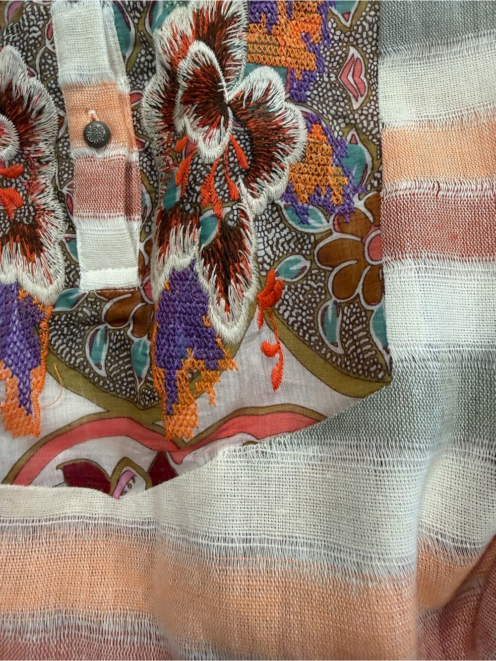 Aratta Peach and Cream Embroidered Striped Tunic - Picture 6 of 9